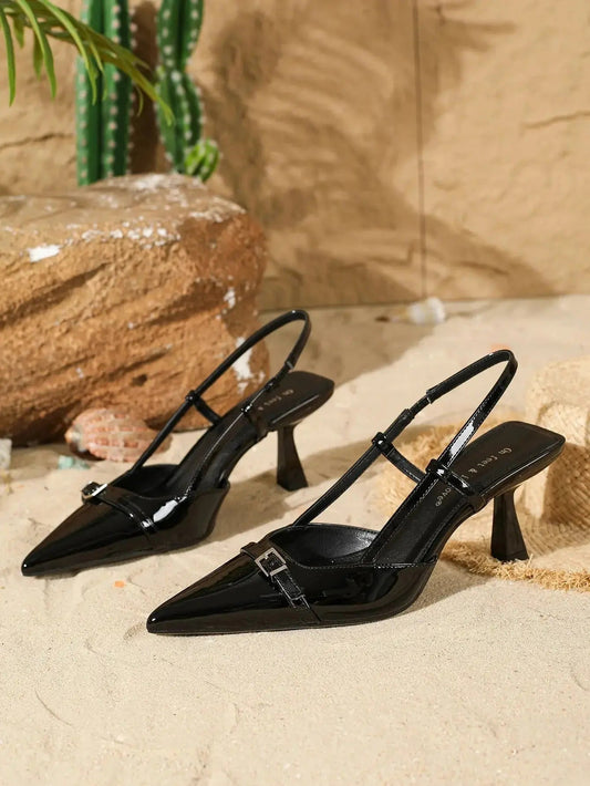Black kitten heels with ankle strap - Dika Studio