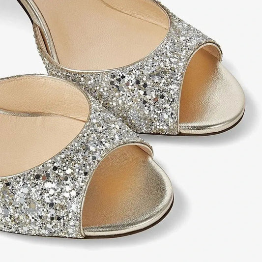 Gold Glitter Heel with Ankle Strap - Dikova