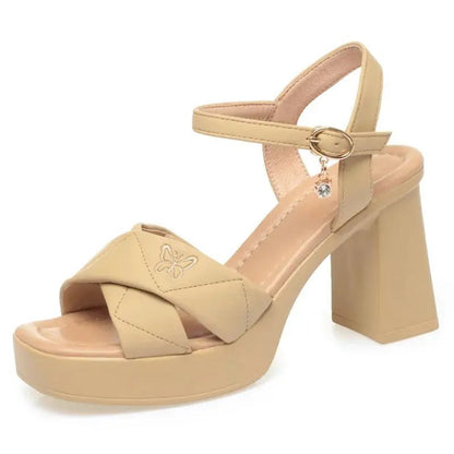 Beige heeled sandal with ankle strap - Dikova