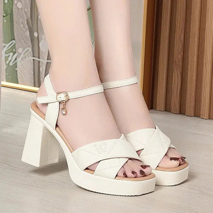 Beige heeled sandal with ankle strap - Dikova