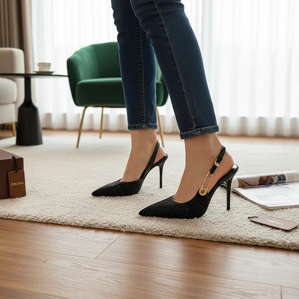 Black heel with ankle strap closed toe - Dikova