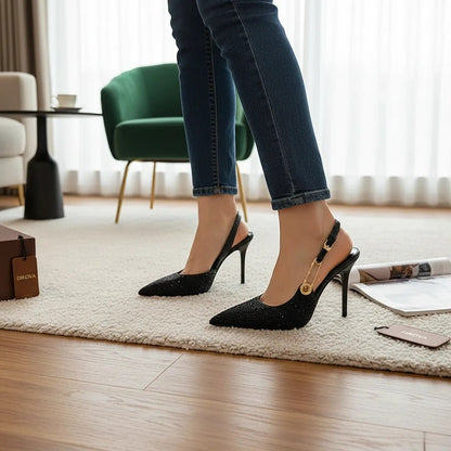 Black heel with ankle strap closed toe - Dikova