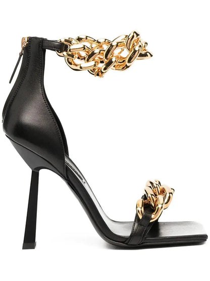 Black heel with gold chain ankle strap - Dikova
