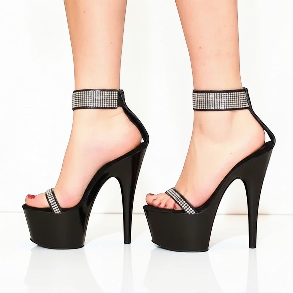 Black heel with rhinestone ankle strap - Dikova