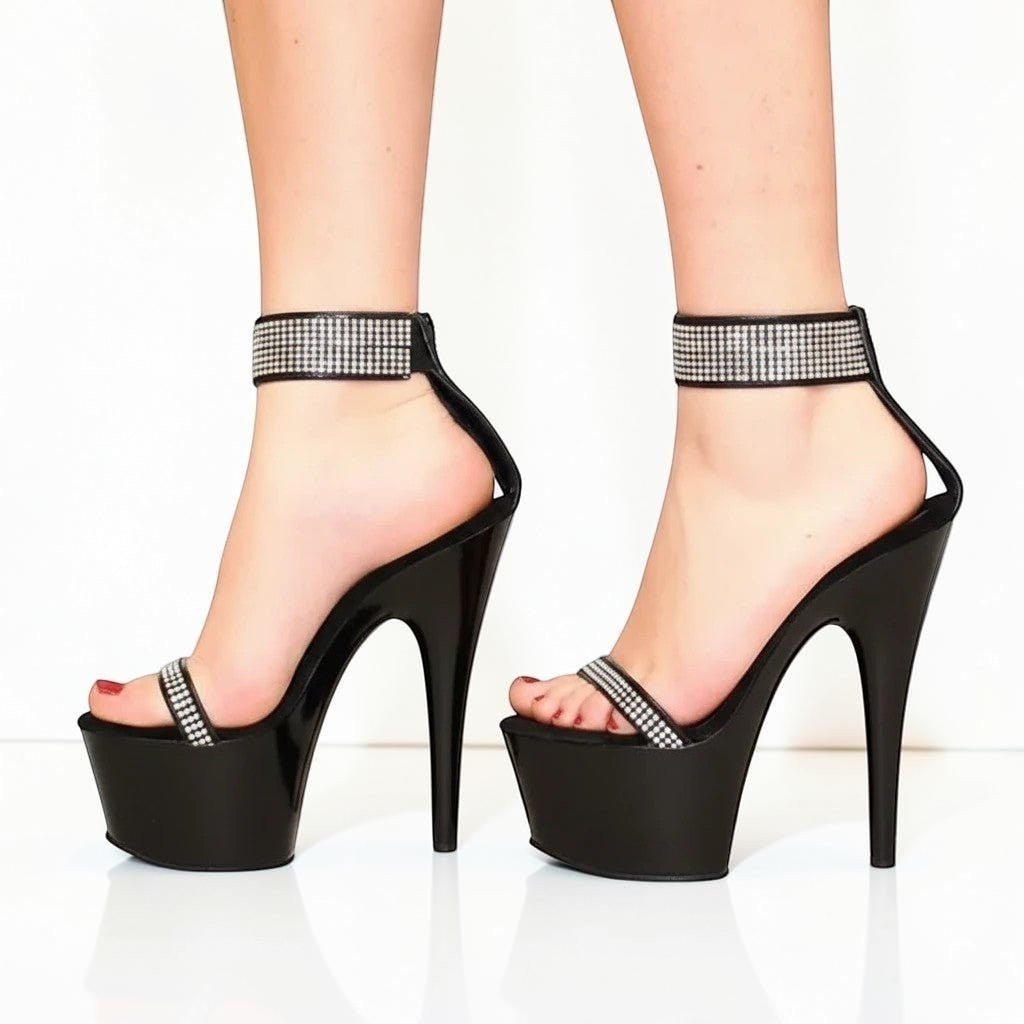Black heel with rhinestone ankle strap - Dikova