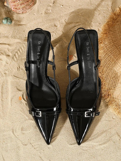 Black kitten heels with ankle strap - Dika Studio