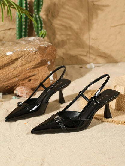 Black kitten heels with ankle strap - Dika Studio
