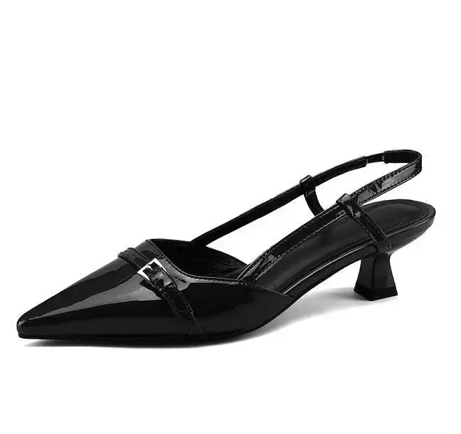 Black kitten heels with ankle strap - Dikova