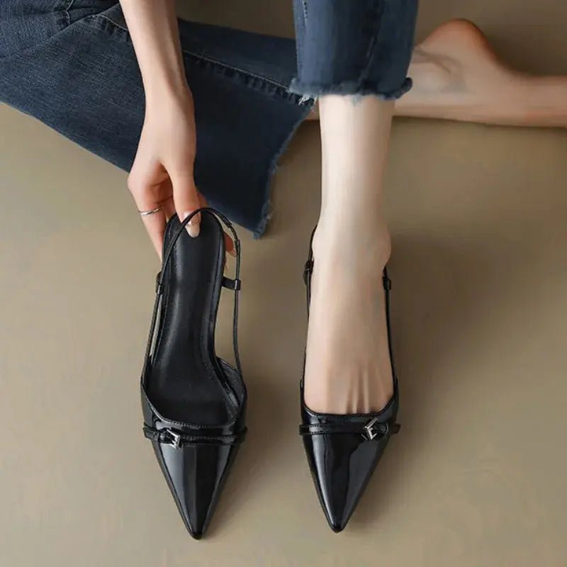 Black kitten heels with ankle strap - Dikova