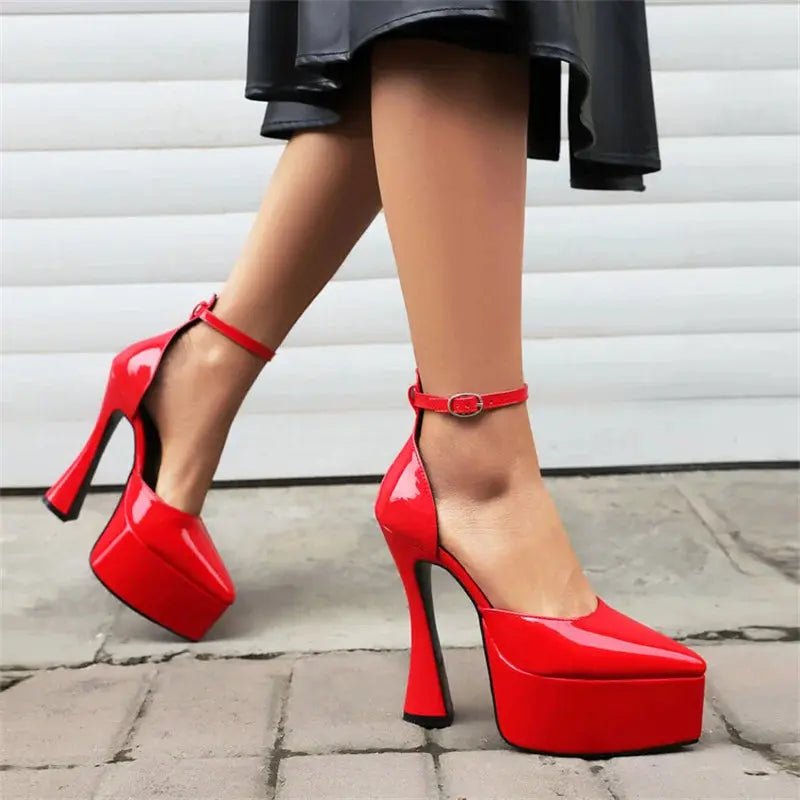 Black pointed heels with ankle strap - Dikova
