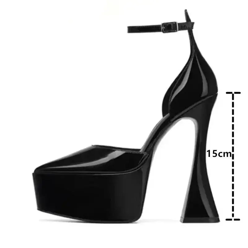 Black pointed heels with ankle strap - Dikova