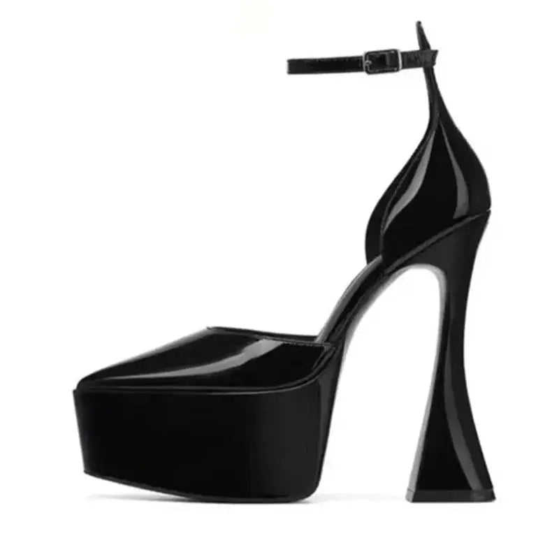 Black pointed heels with ankle strap - Dikova