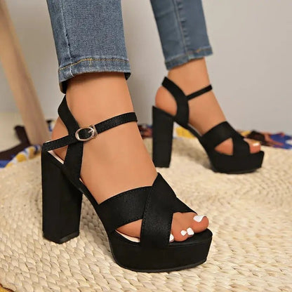 Black Satin Ankle Strap Heel - Dikova
