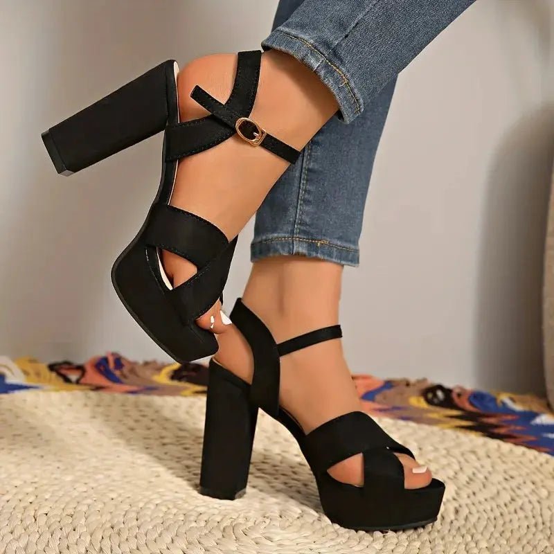 Black Satin Ankle Strap Heel - Dikova