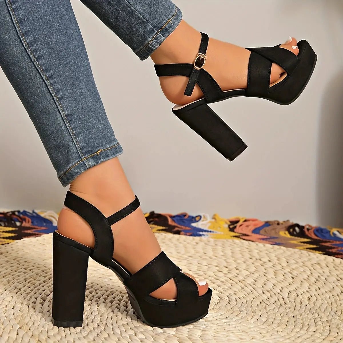 Black Satin Ankle Strap Heel - Dikova