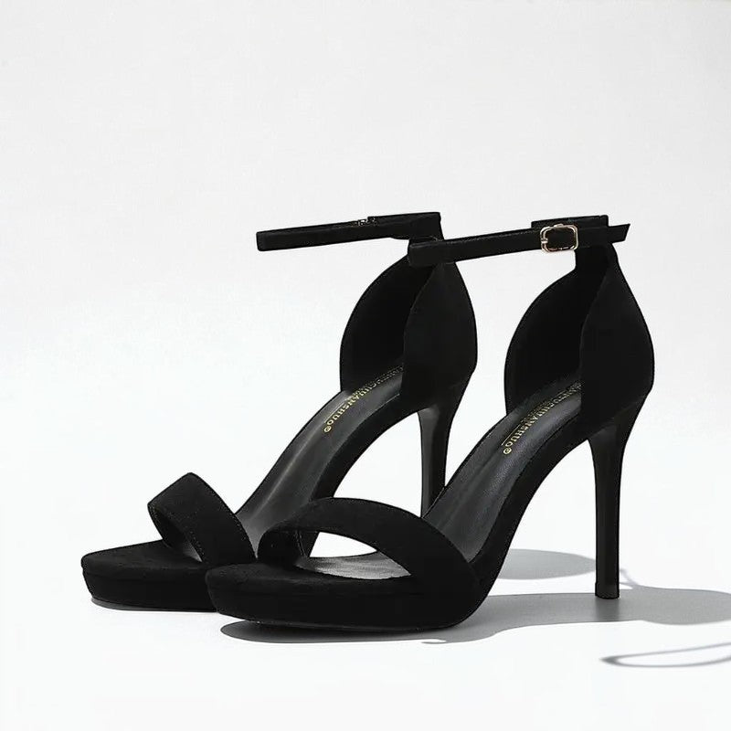 Black Suede Ankle Strap Heel - Dikova
