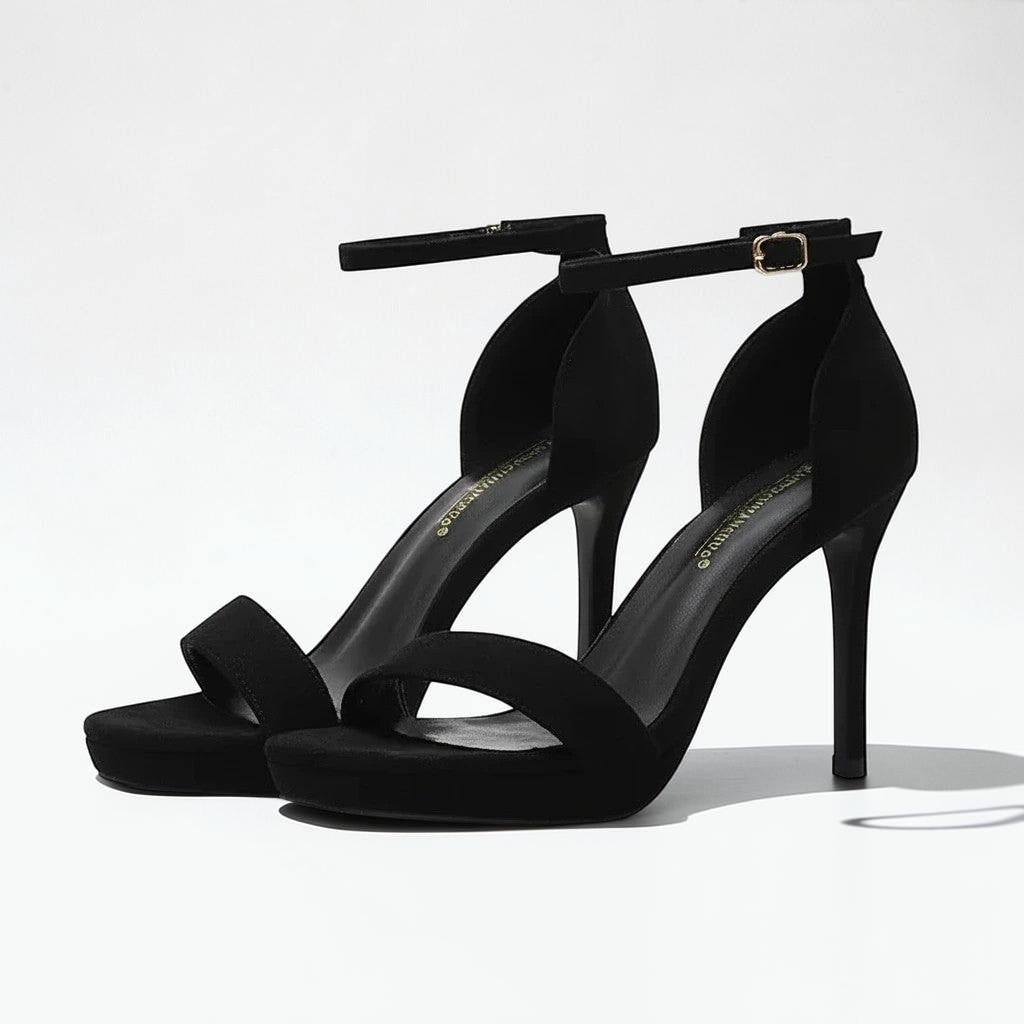 Black Suede Ankle Strap Heel - Dikova