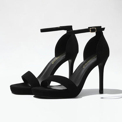 Black Suede Ankle Strap Heel - Dikova