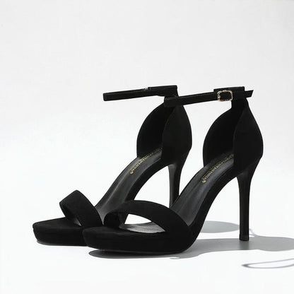 Black Suede Ankle Strap Heel - Dikova