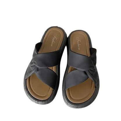 Cross strap flat slides cream - Dikova