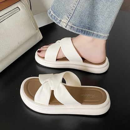 Cross strap flat slides cream - Dikova