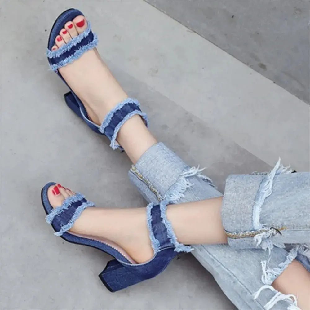 Denim Ankle Strap Heel - Dikova