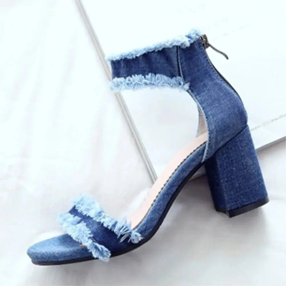Denim Ankle Strap Heel - Dikova