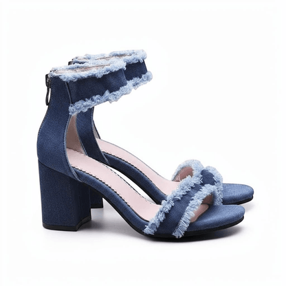 Denim Ankle Strap Heel - Dikova