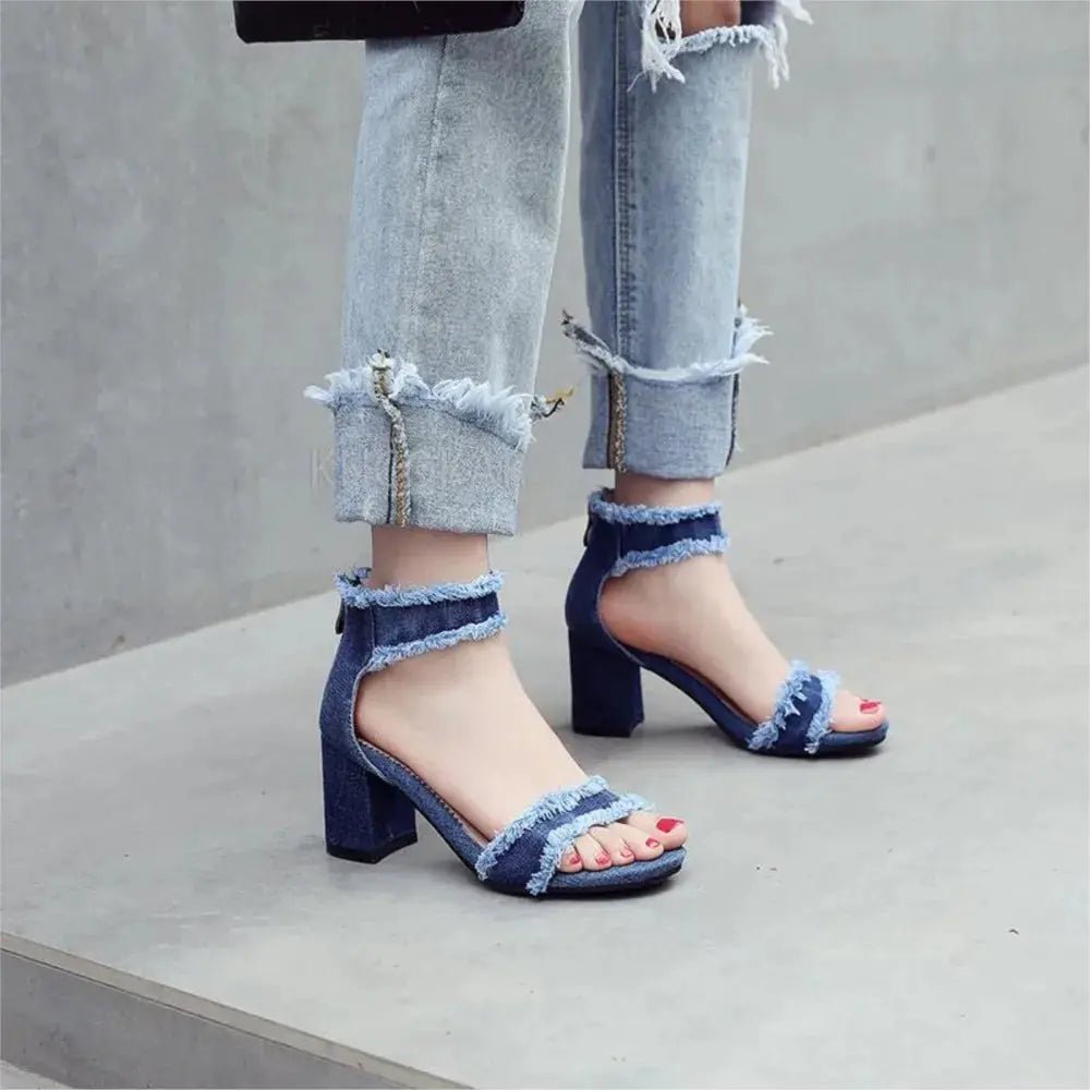 Denim Ankle Strap Heel - Dikova