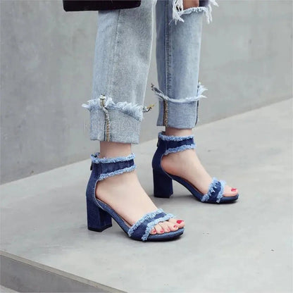 Denim Ankle Strap Heel - Dikova