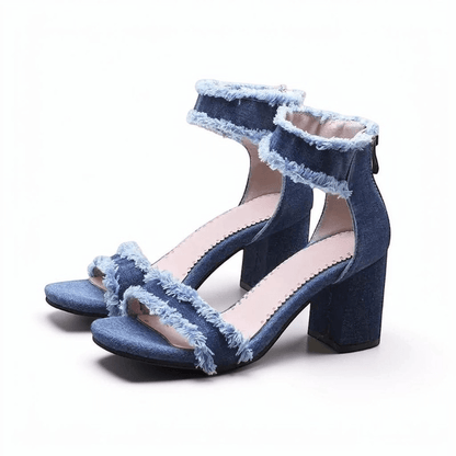 Denim Ankle Strap Heel - Dikova