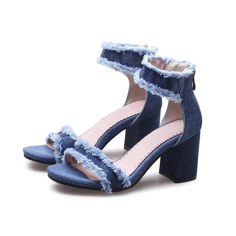 Denim Ankle Strap Heel - Dikova