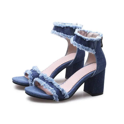 Denim Ankle Strap Heel - Dikova
