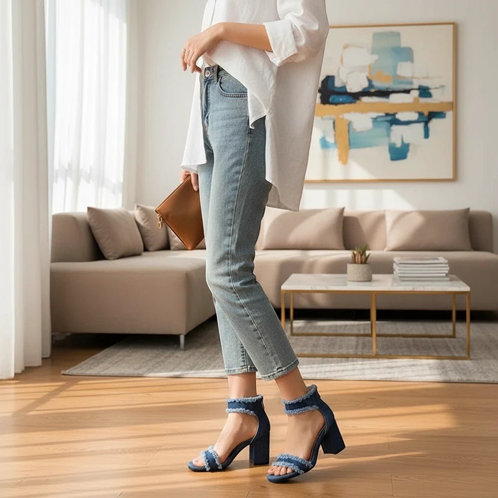 Denim Ankle Strap Heel - Dikova