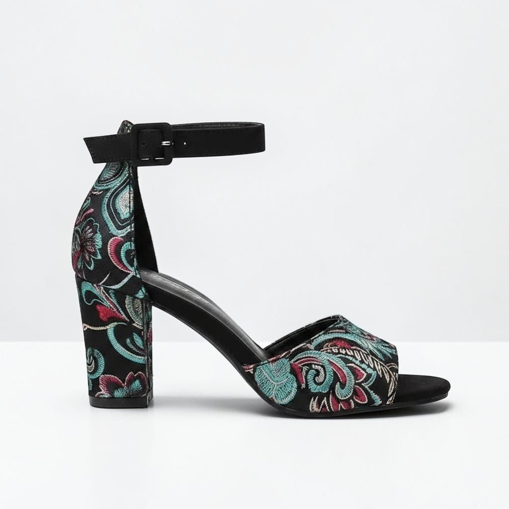 Embroidered Ankle Strap Heel - Dikova