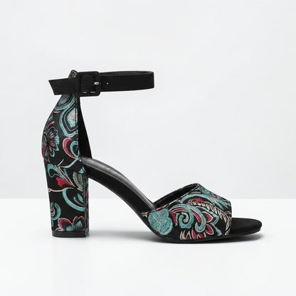 Embroidered Ankle Strap Heel - Dikova