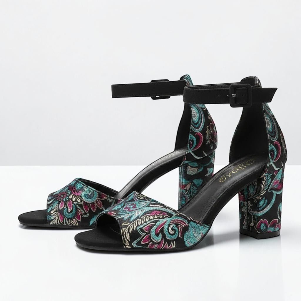 Embroidered Ankle Strap Heel - Dikova