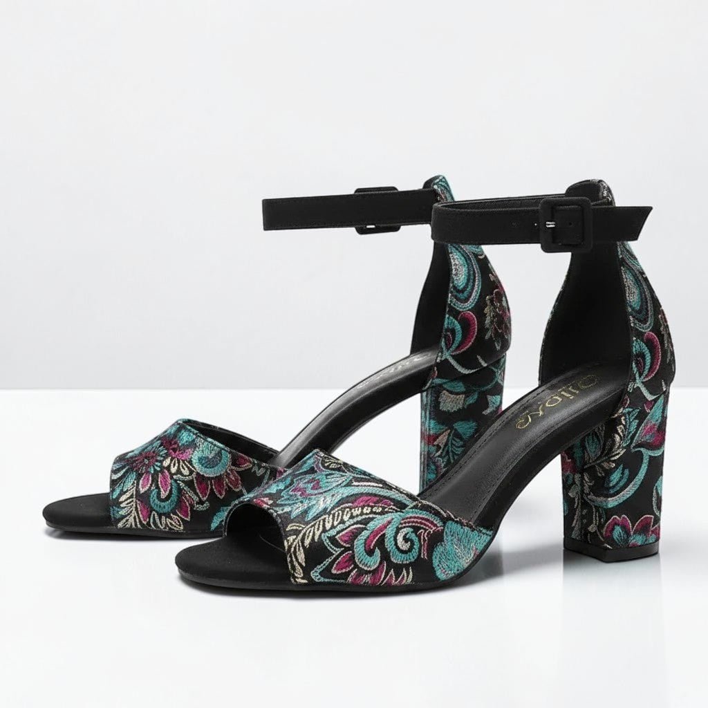 Embroidered Ankle Strap Heel - Dikova