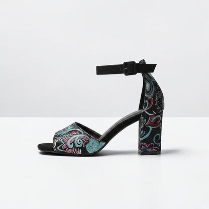 Embroidered Ankle Strap Heel - Dikova