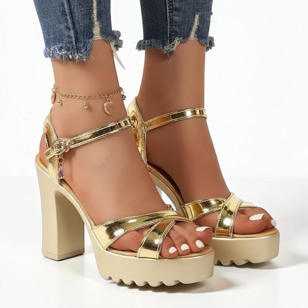 Gold ankle strap heel - Dikova