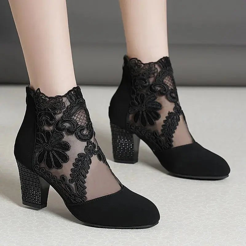 Heels Ankle Strap Sandals Round Toe - Dikova