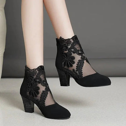 Heels Ankle Strap Sandals Round Toe - Dikova