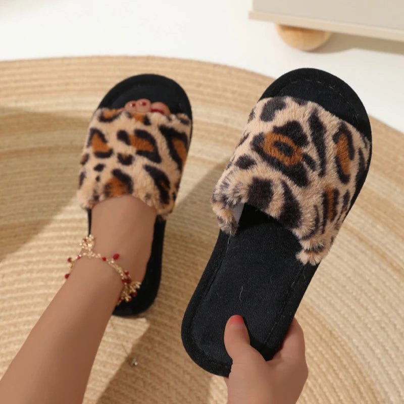 Leopard fluffy slides women - Dikova