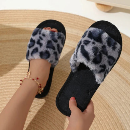 Leopard fluffy slides women - Dikova