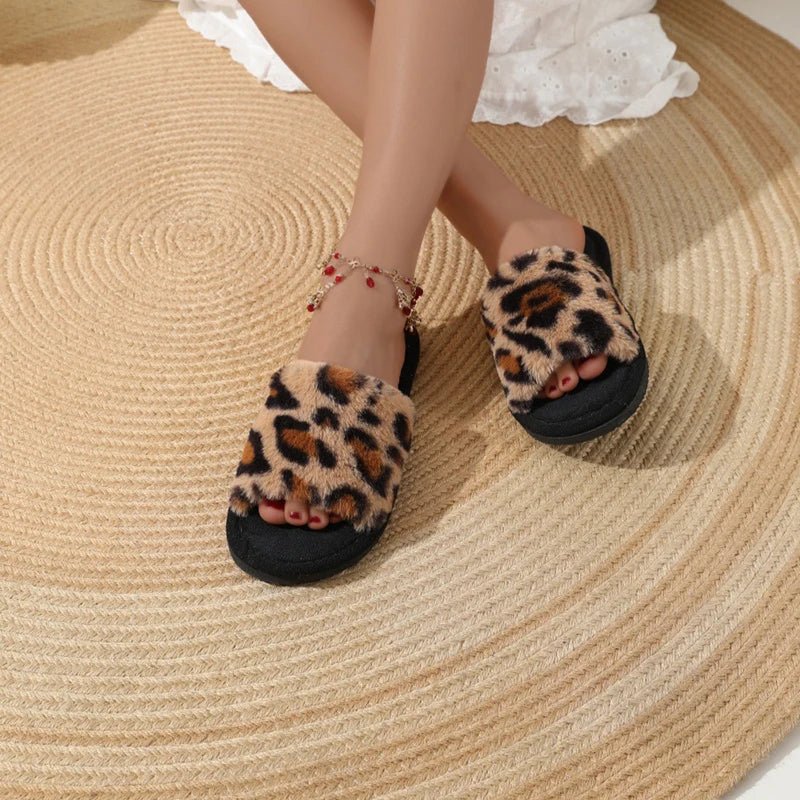 Leopard fluffy slides women - Dikova