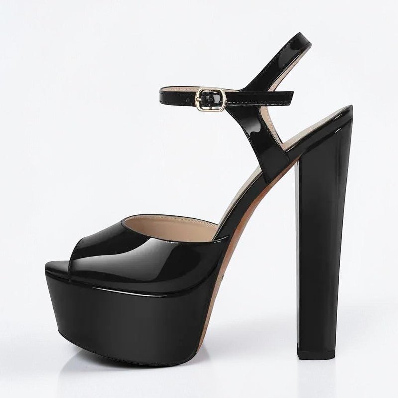 Platform Black Chunky High Heels - Dikova