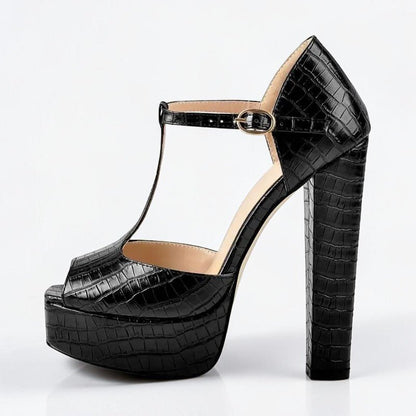 Platform Black Chunky High Heels - Dikova