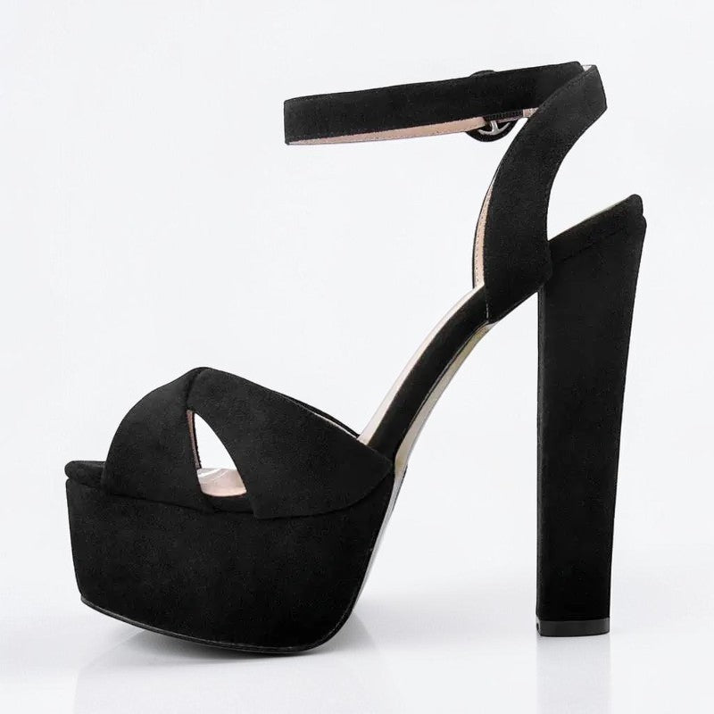 Platform Black Chunky High Heels - Dikova