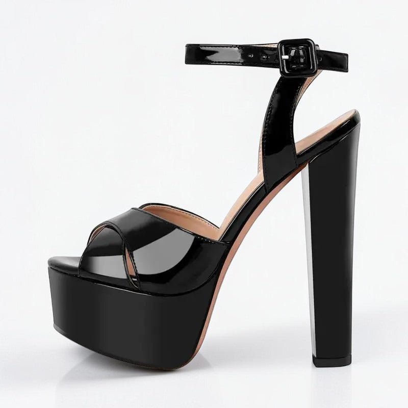 Platform Black Chunky High Heels - Dikova
