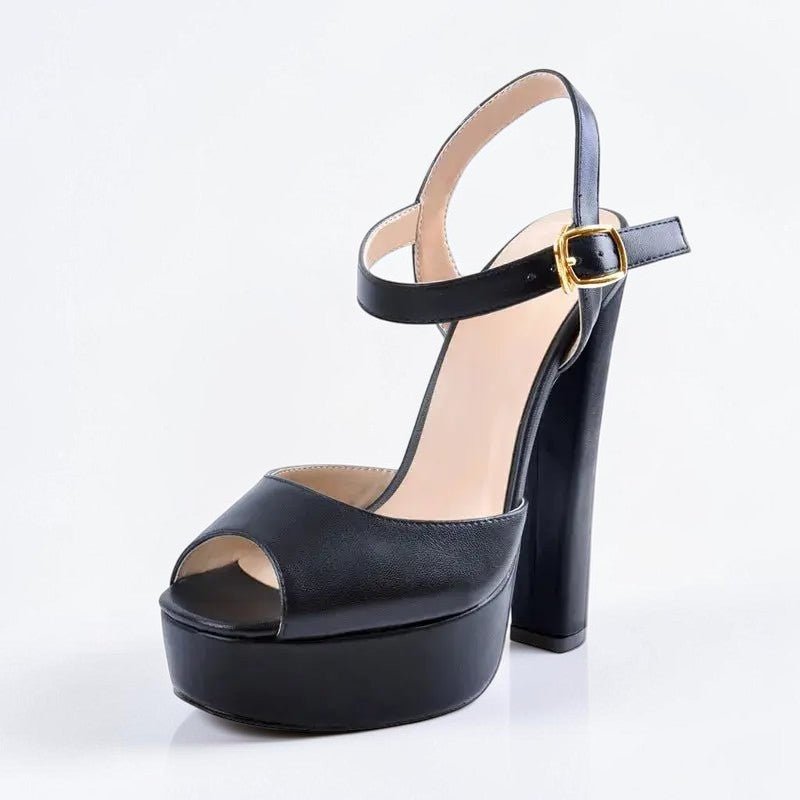 Platform Black Chunky High Heels - Dikova